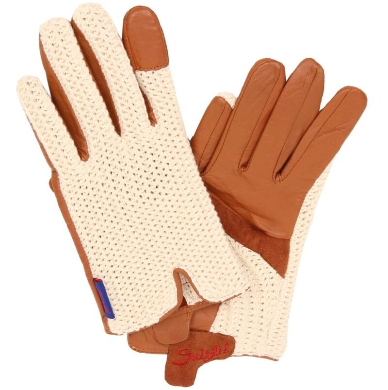 Suixtil Men's Cognac Grand Prix Race Leather & Stringback Cotton Driving Gloves