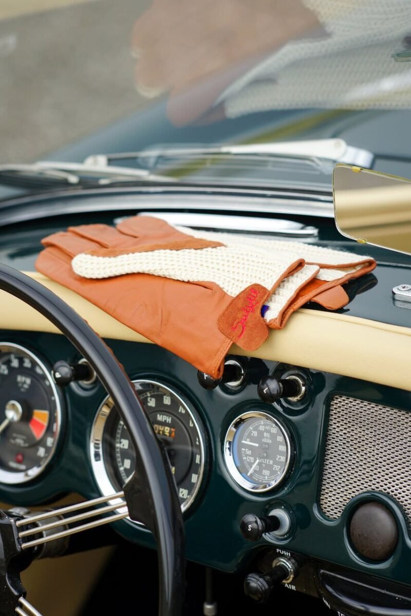 Suixtil Men's British racing green Grand Prix Race Leather & Stringback Cotton Driving Gloves