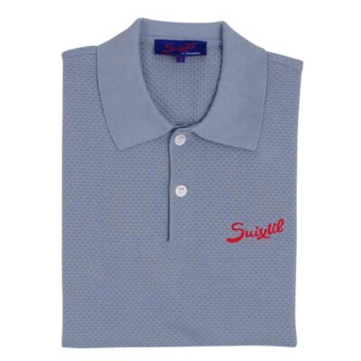 Suixtil 100% Pima cotton Nassau short sleeve polo, light blue