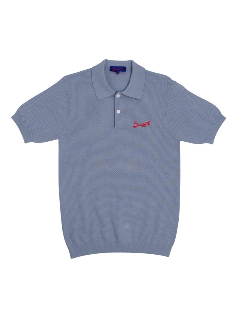 Suixtil 100% Pima cotton Nassau short sleeve polo, light blue