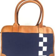 The Track Helmet Bag - cotton canvass & full-grain leather - Navy 6